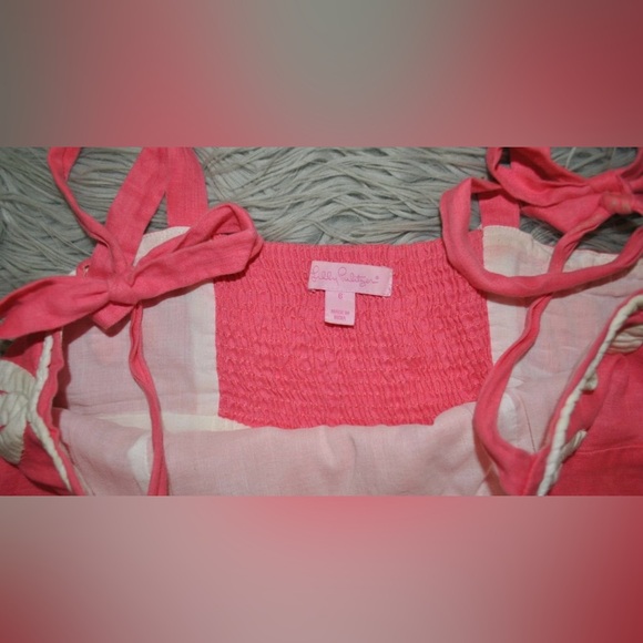 LILLY PULITZER Pink White Linen Tie Straps Dress size 6 - Picture 6 of 6